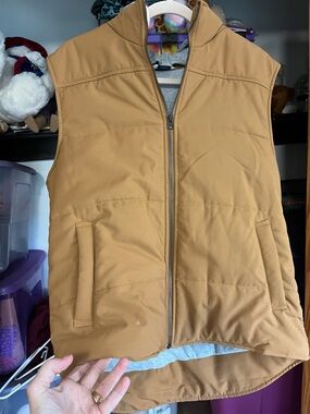 SALE:George Tan Quilted Hooded Vest